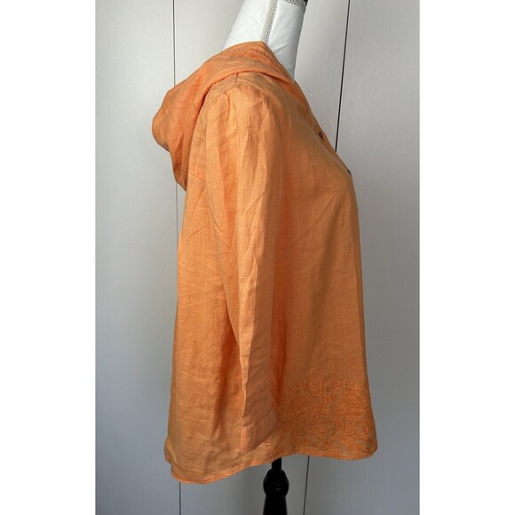Issi Mixmind Hooded Button Front Shirt Women’s Embroidered Linen? Sz M? Pocket - Picture 4 of 9